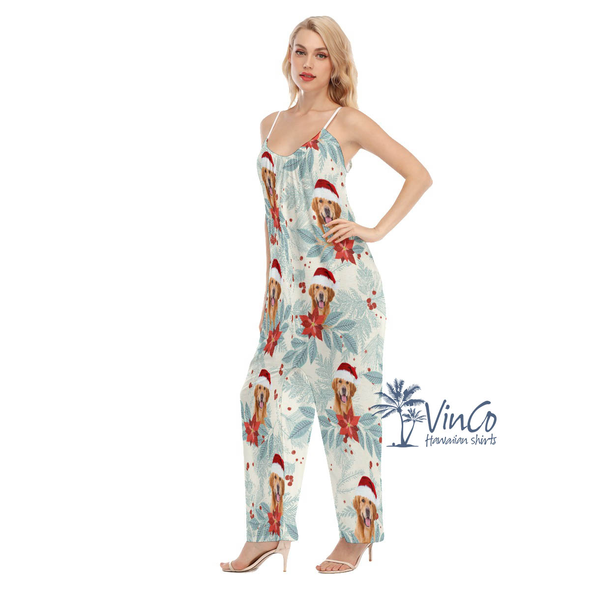 Custom Dog Face Christmas Jumpsuit For Women