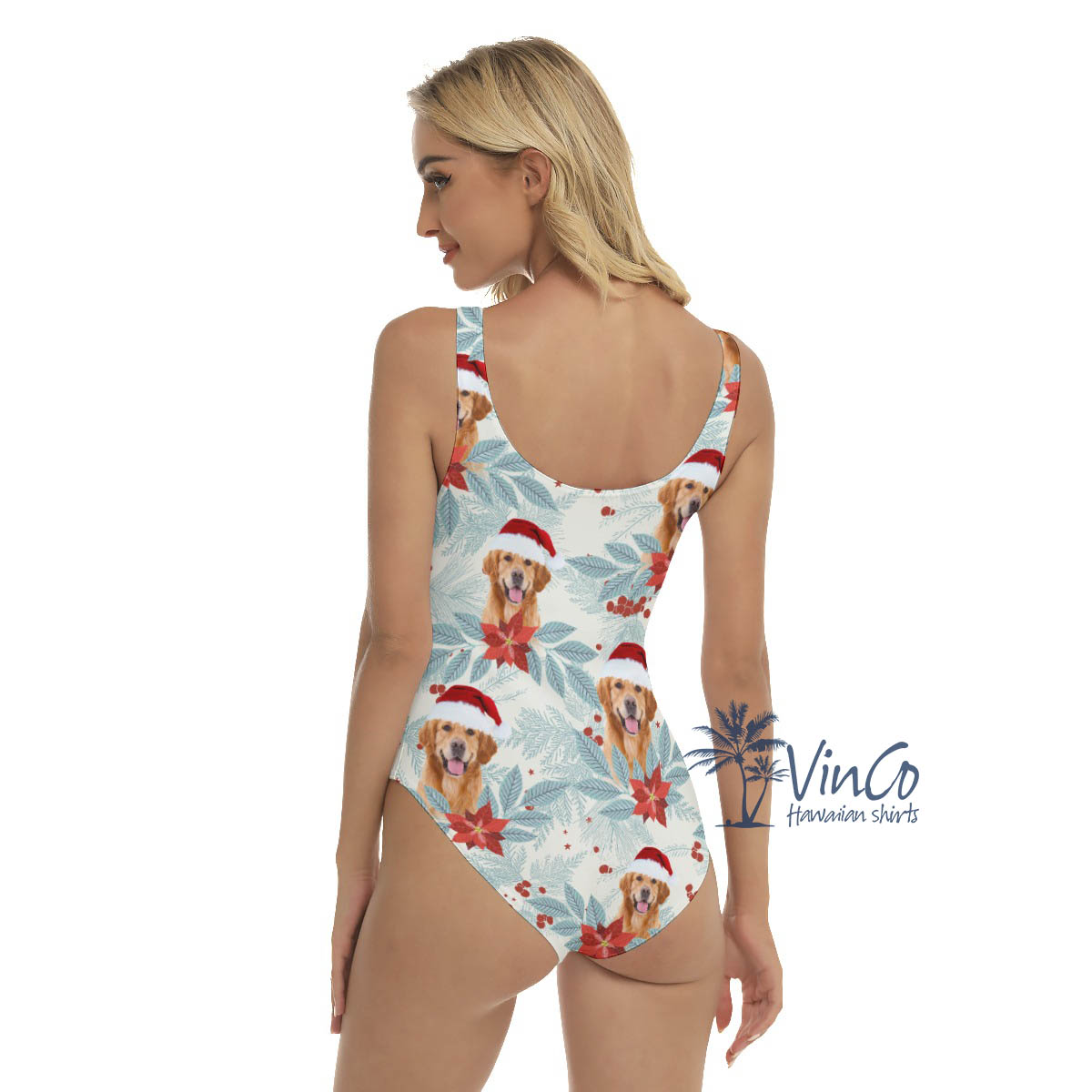 Custom Dog Face Christmas Swimsuit For Women