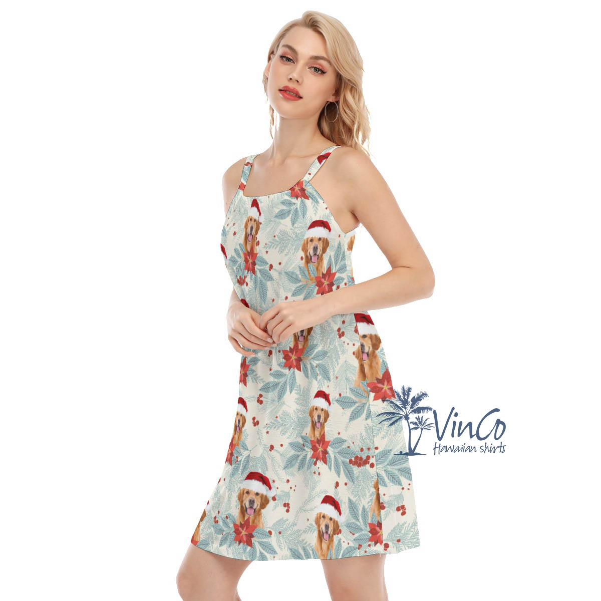 Custom Christmas Dress With Dog Face For Women