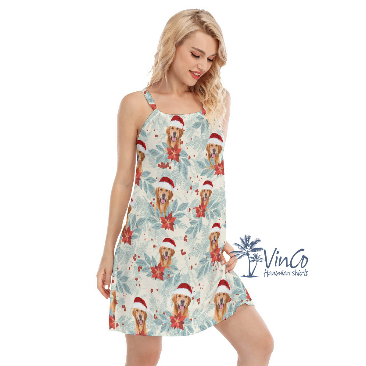 Custom Christmas Dress With Dog Face For Women