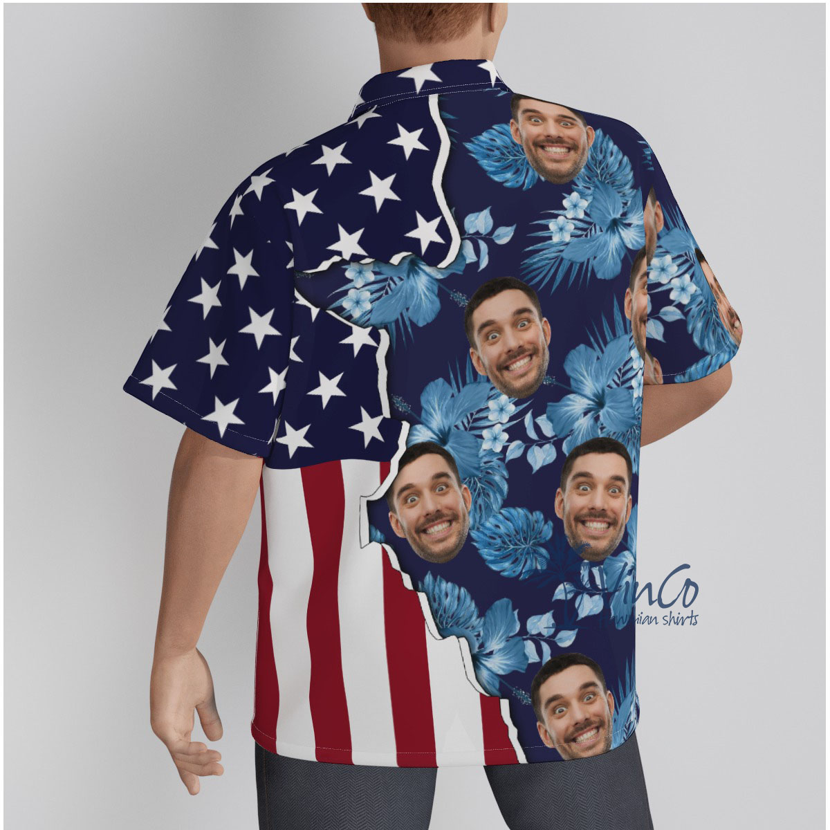 Custom Face American Flag Floral Hawaiian Shirt