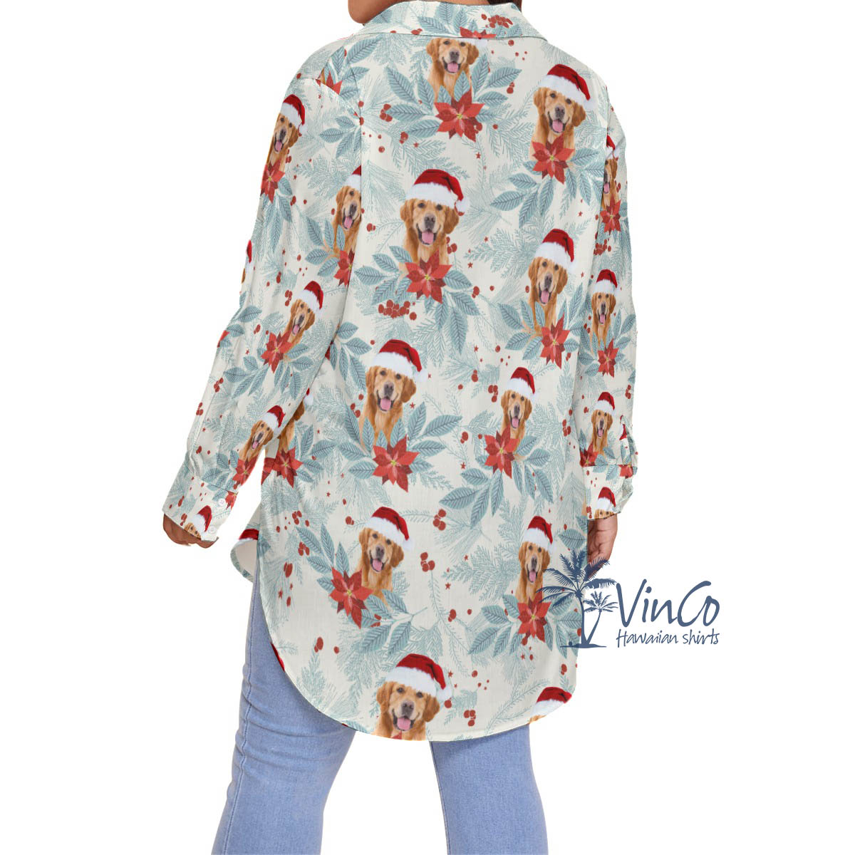 Custom Dog Face Christmas Plus Size Hawaiian Shirt For Women