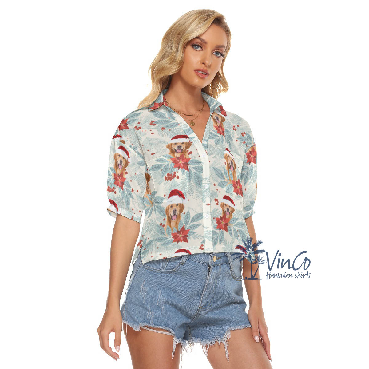 Custom Christmas Hawaiian Cropped Shirt For Women