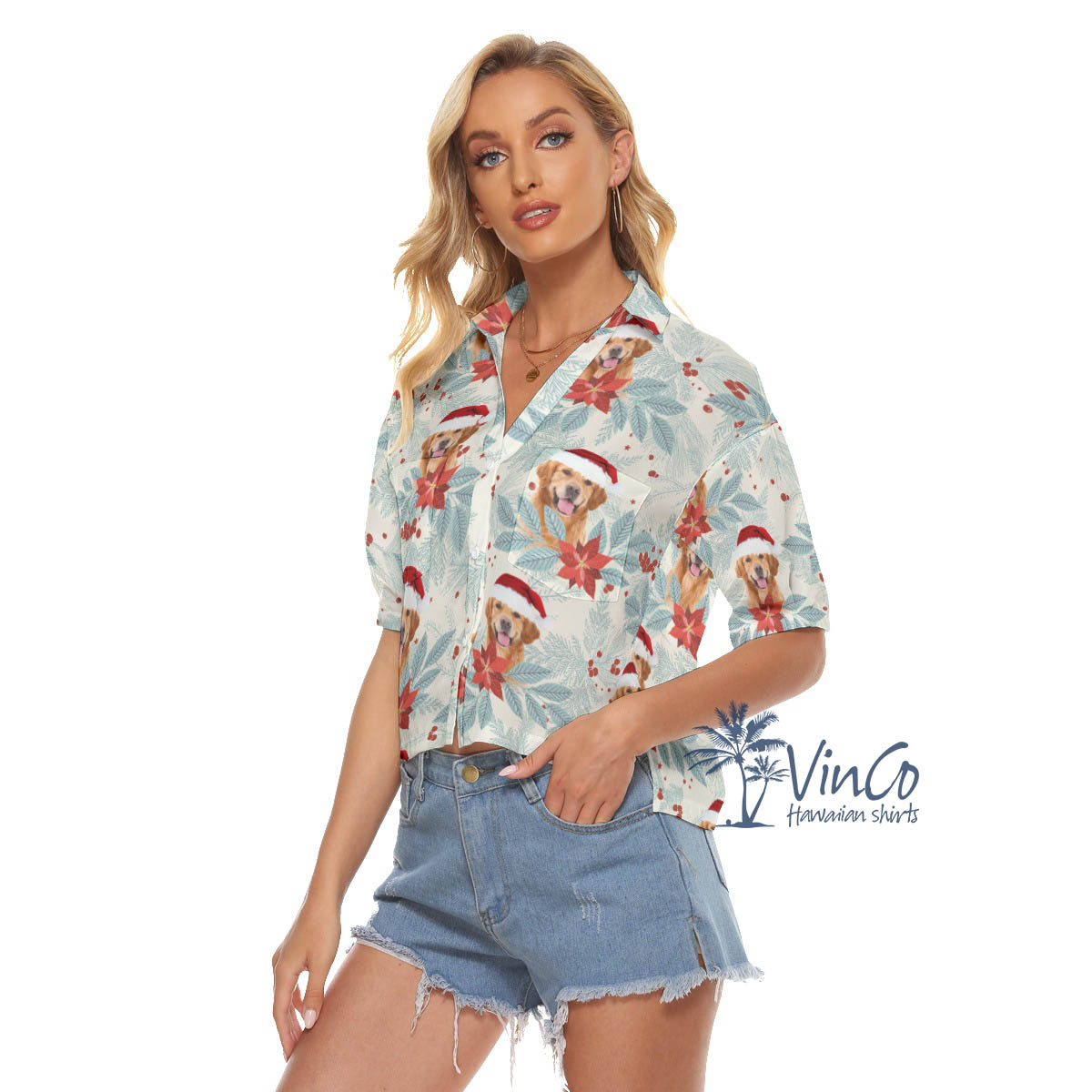 Custom Christmas Hawaiian Cropped Shirt For Women