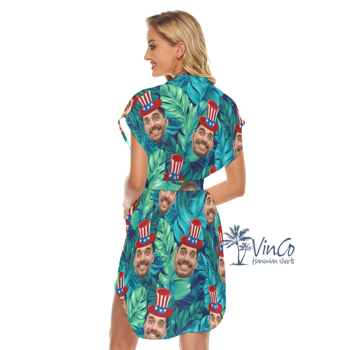 Custom Face Women Tropical Dress With Belts