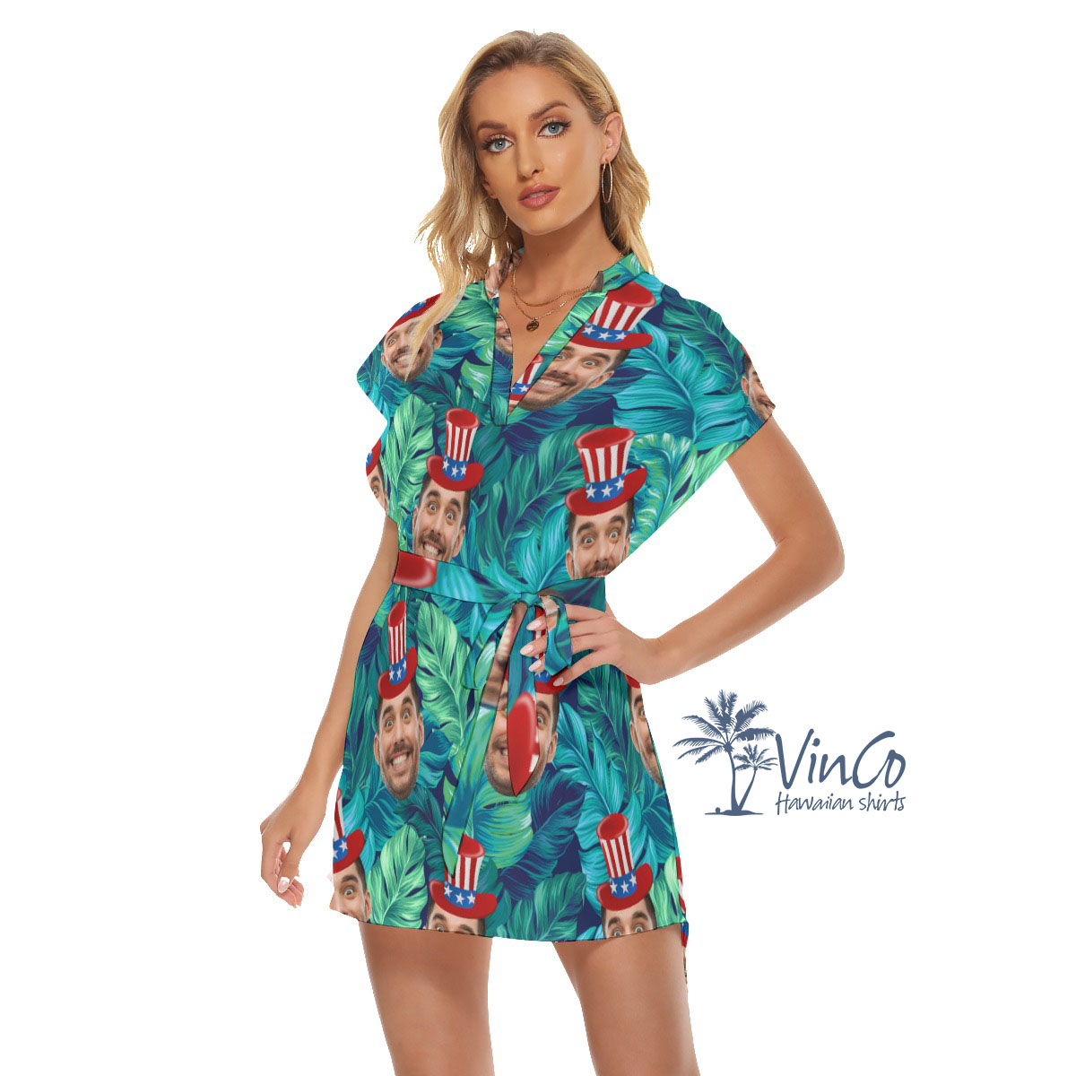 Custom Face Women Tropical Dress With Belts