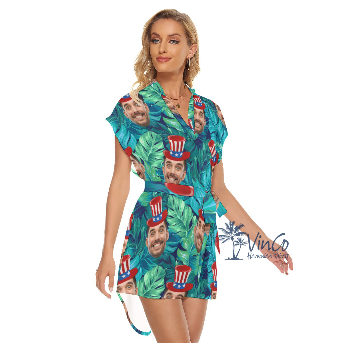 Custom Face Women Tropical Dress With Belts