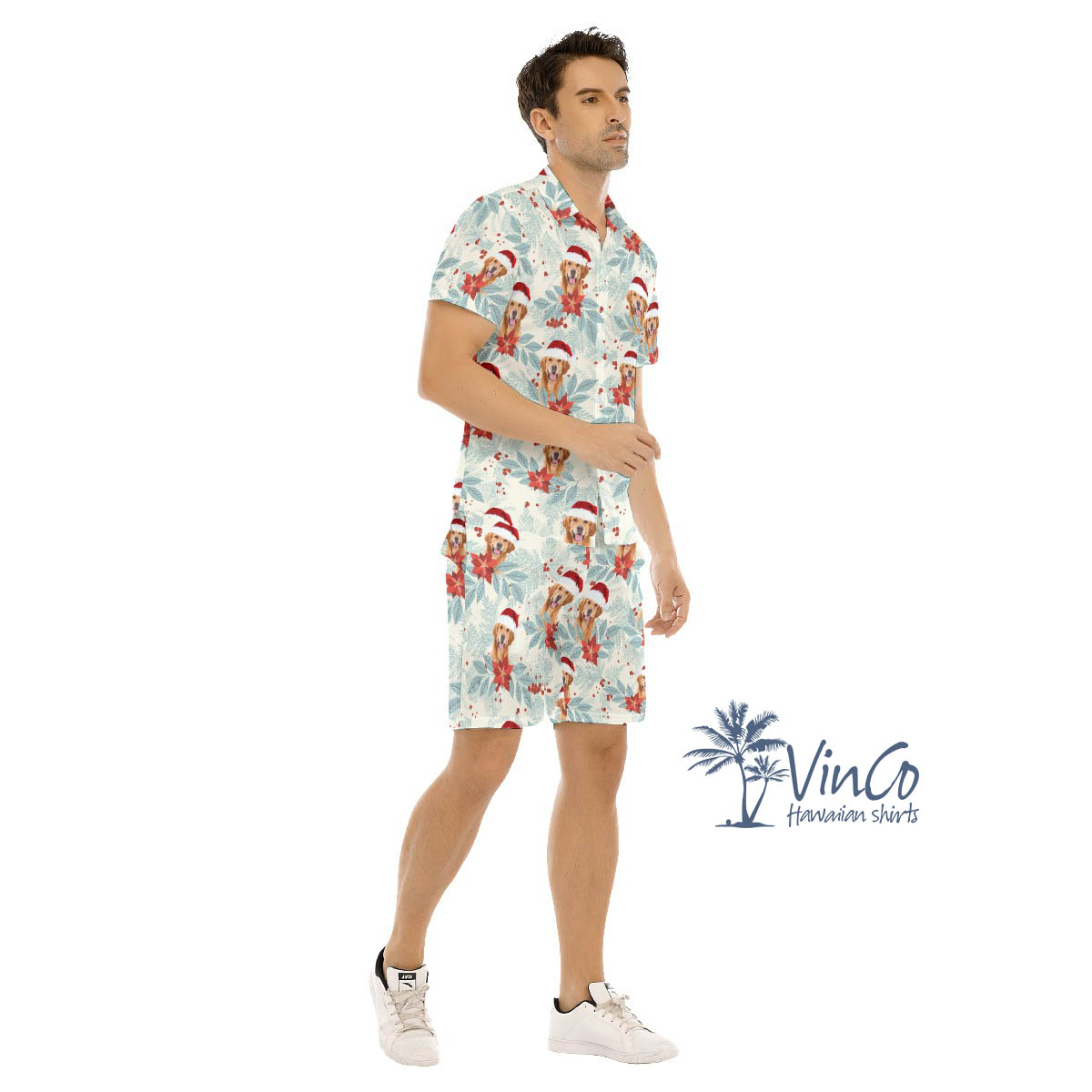 Custom Dog Face Christmas Hawaiian Shirt Set For Men