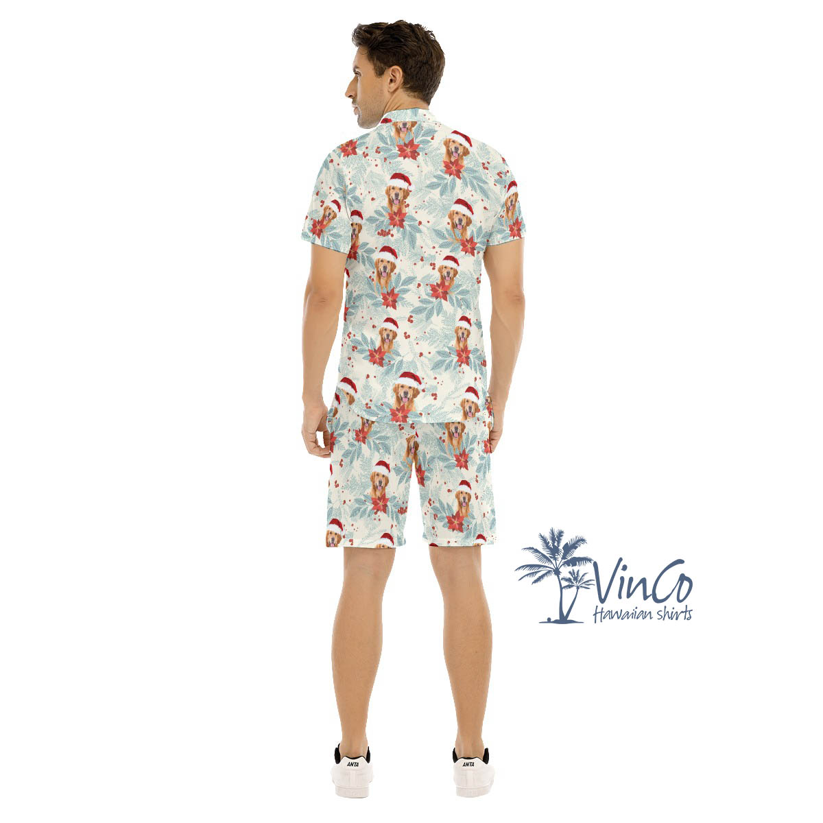 Custom Dog Face Christmas Hawaiian Shirt Set For Men