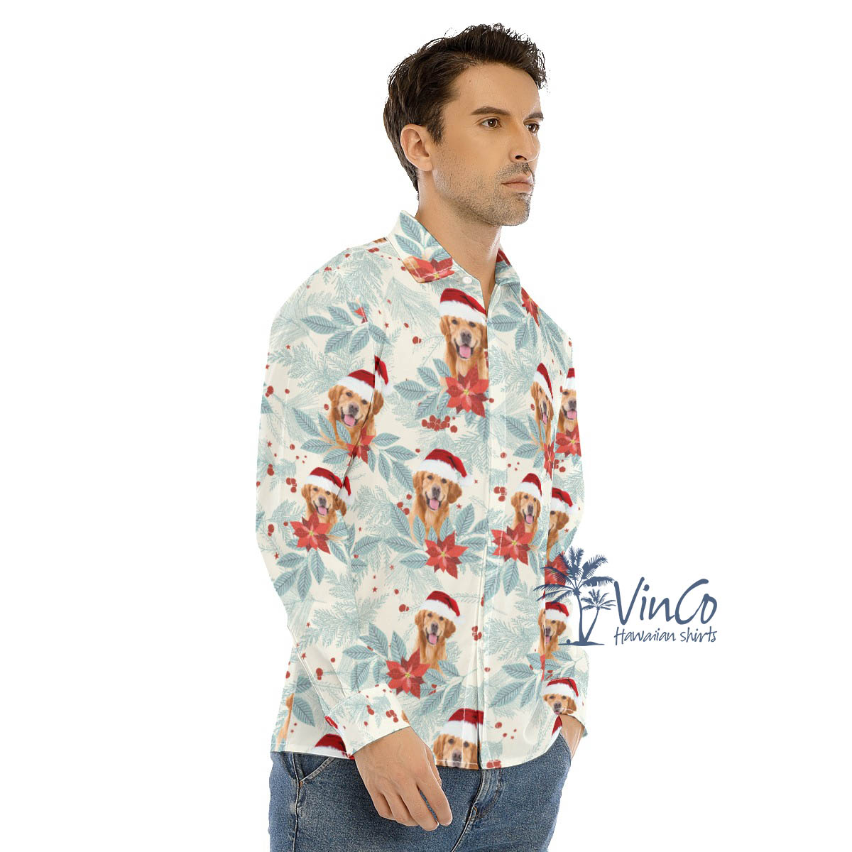 Custom Christmas Long Sleeve Hawaiian Shirt For Men