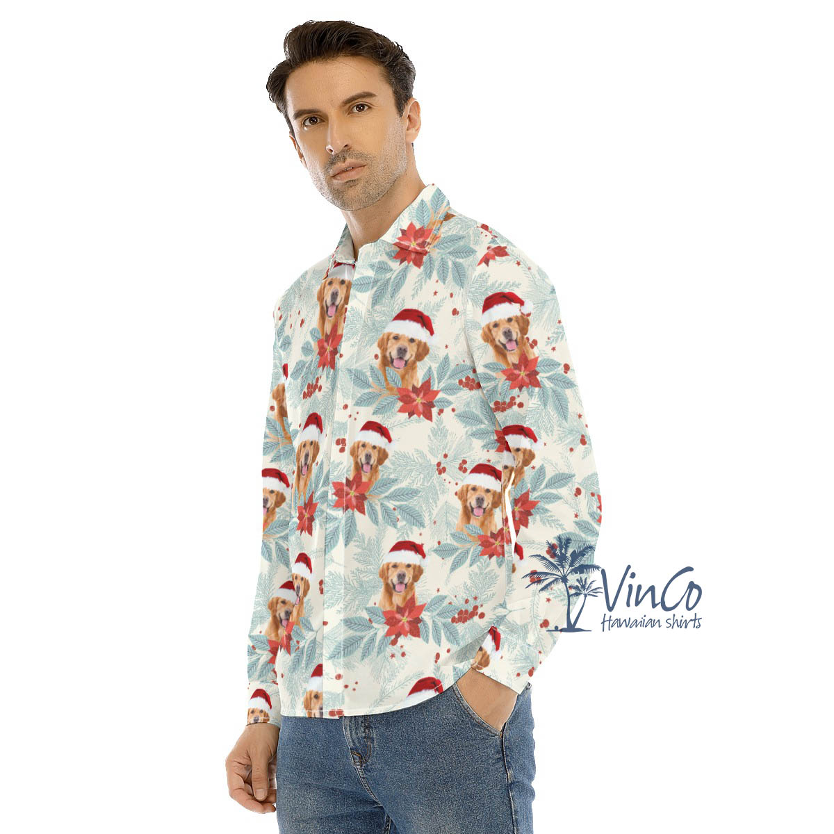 Custom Christmas Long Sleeve Hawaiian Shirt For Men