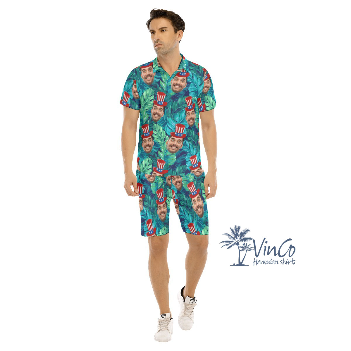 Cool Custom Face Tropical Hawaiian Shirt And Shorts For 4th Of July - variant image 1