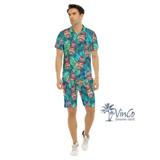 Cool Custom Face Tropical Hawaiian Shirt And Shorts For 4th Of July