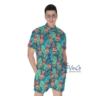 Funny Custom Patriotic Men's Romper With Face