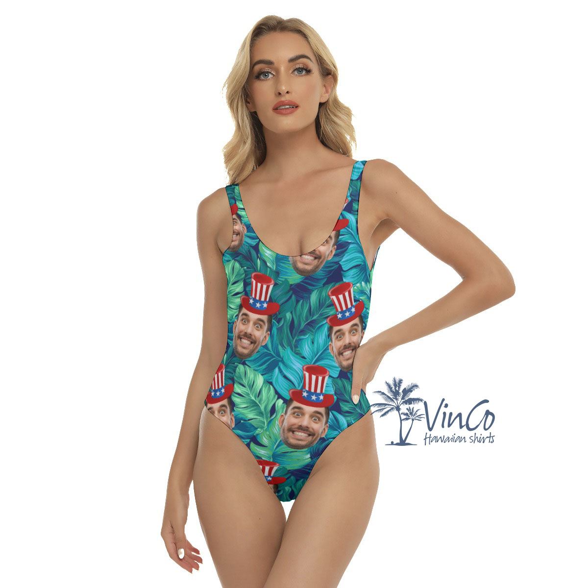 American Proud Custom Face Women's Tropical Swimsuit - variant image 1