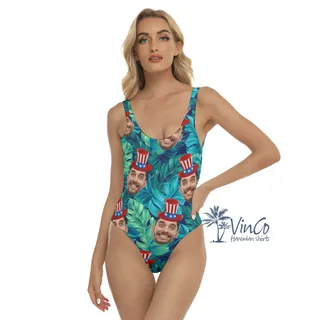 American Proud Custom Face Women's Tropical Swimsuit
