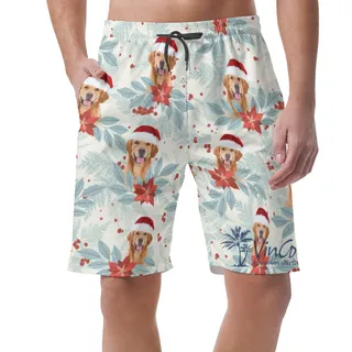 Personalized Christmas Hawaiian Shorts With Dog Face For Men
