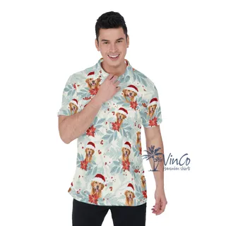 Custom Dog Face Christmas Hawaiian Polo Shirt For Men