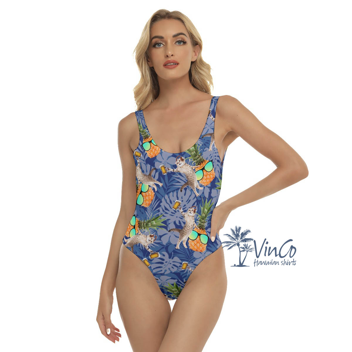 Funny DJ Cat Pineapple Hawaiian Swimsuit For Women - variant image 1
