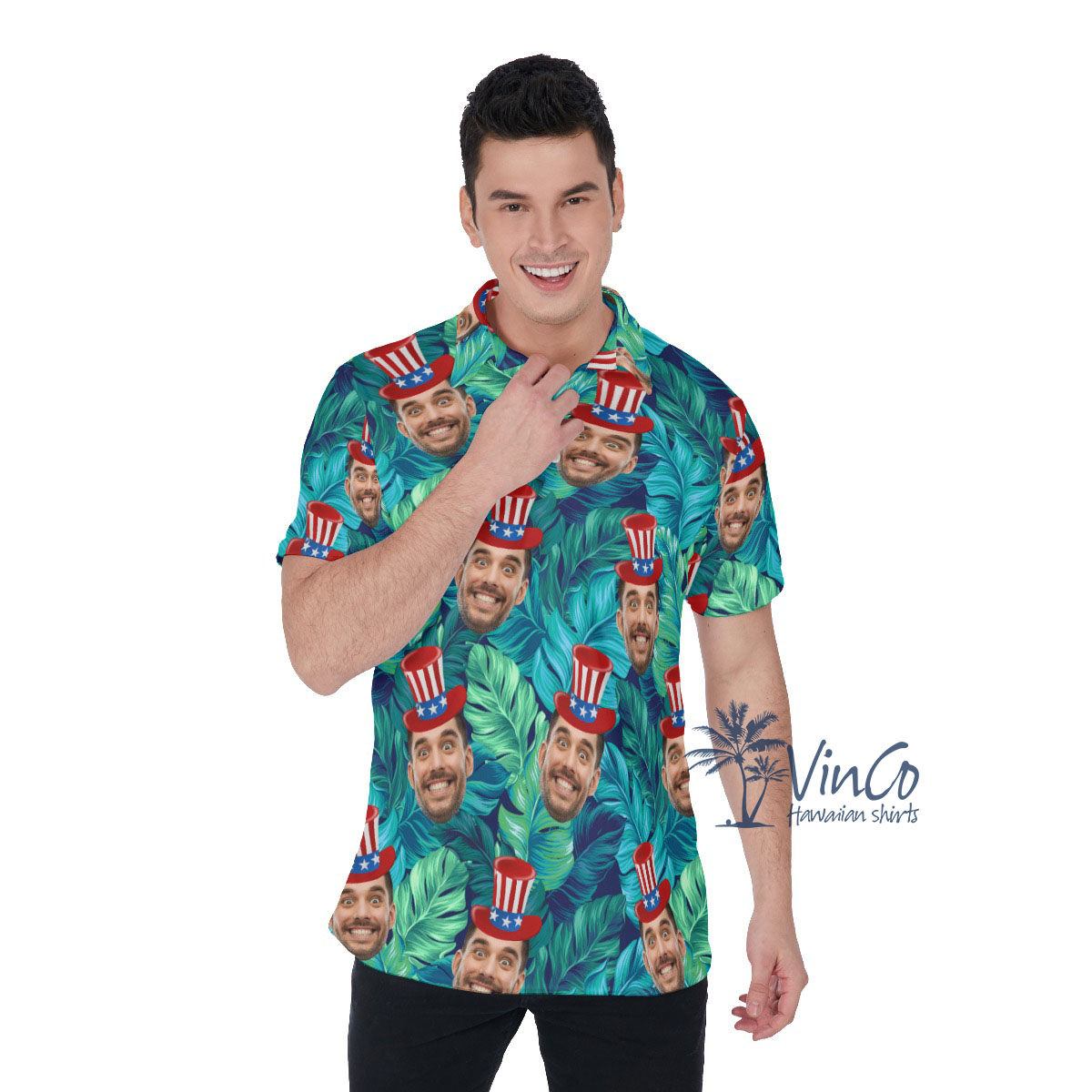 Funny Custom Face Tropical Polo Shirt For 4th Of July - variant image 1