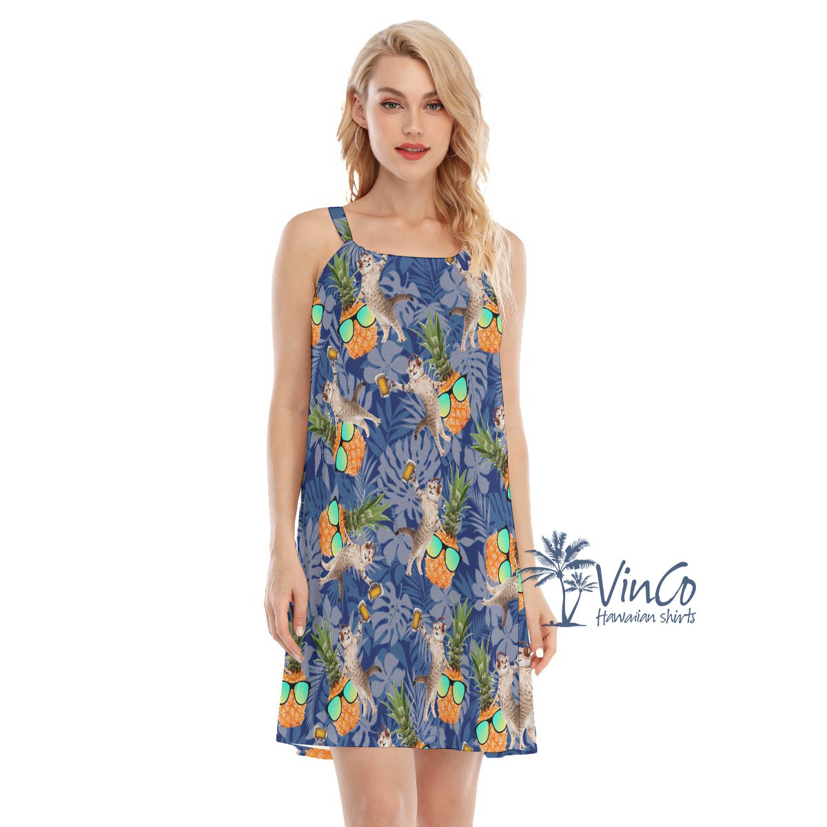 Funny DJ Cat Pineapple Hawaiian Dresses For Women - variant image 1