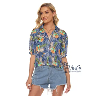 Cool Pineapple DJ Cat Hawaiian Crop Top Shirt For Women