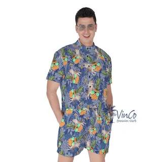 Funny DJ Cat Beer Pineapple Hawaiian Romper For Men