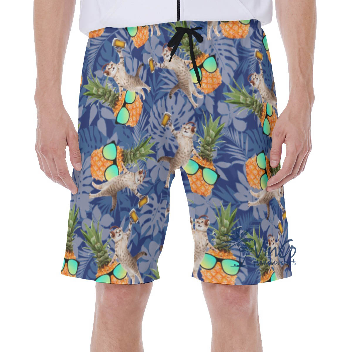 DJ Cat Pineapple Blue Hawaiian Swim Trunks For Men - variant image 1