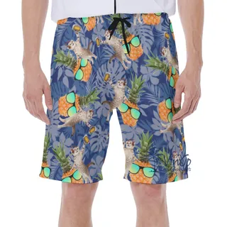 DJ Cat Pineapple Blue Hawaiian Swim Trunks For Men