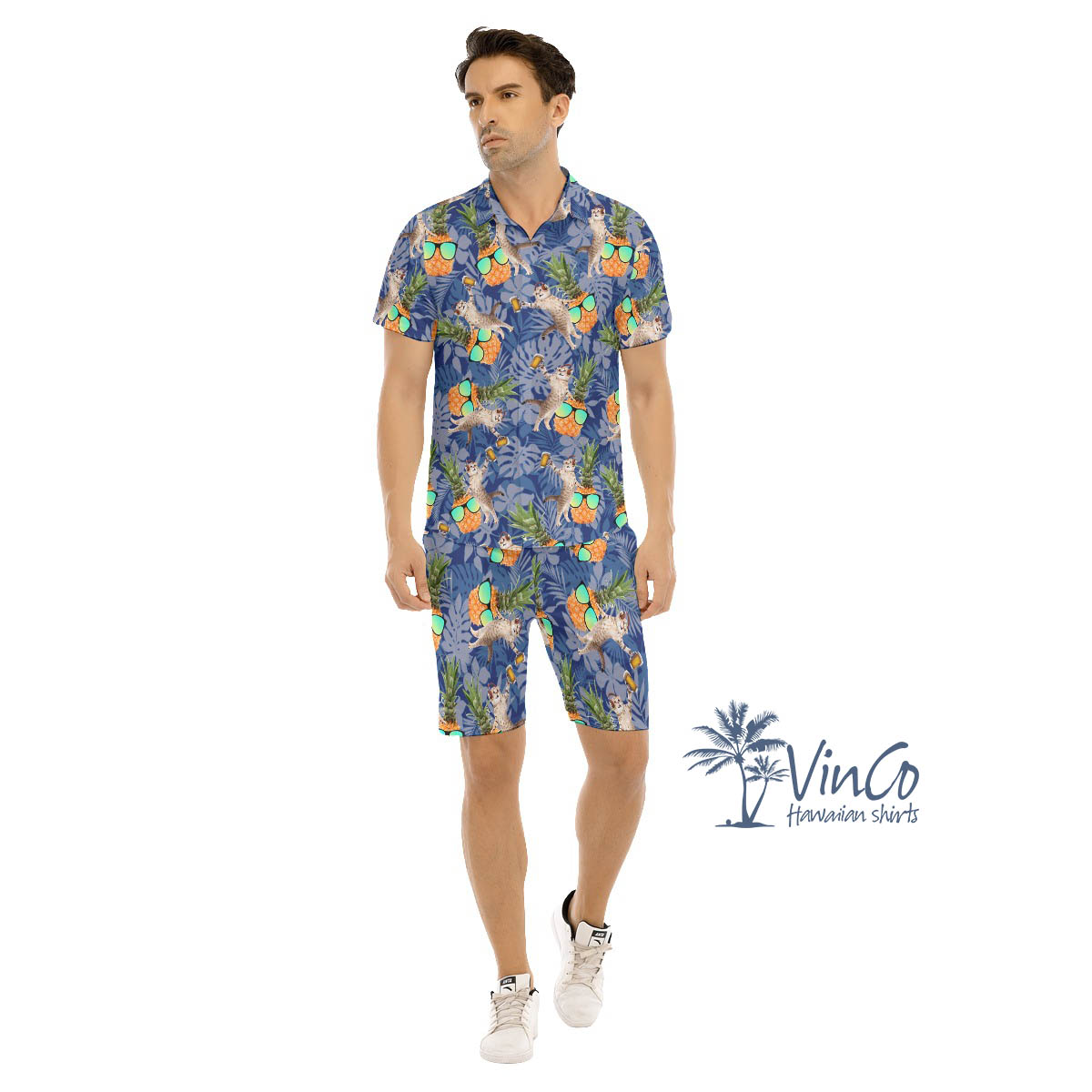 Funny DJ Cat Pineapple Hawaiian Shirt And Shorts For Men - variant image 1
