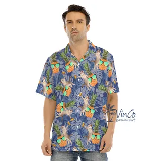 Funny DJ Cat Beer Pineapple Blue Hawaiian Shirt