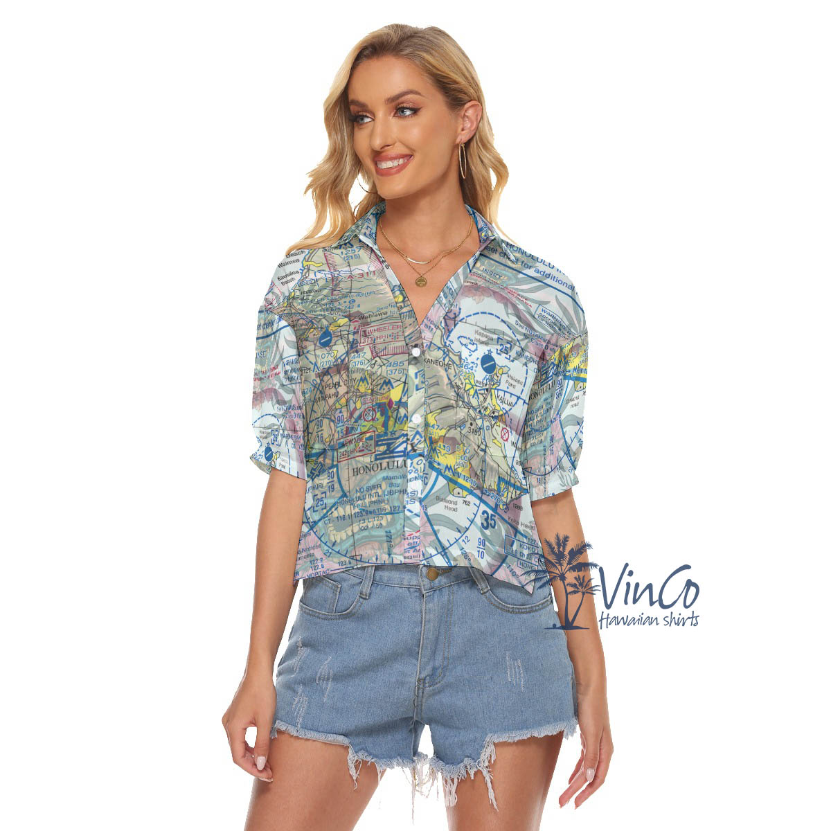 Hawaiian Island Map Aloha Crop Top Shirt For Women - variant image 1
