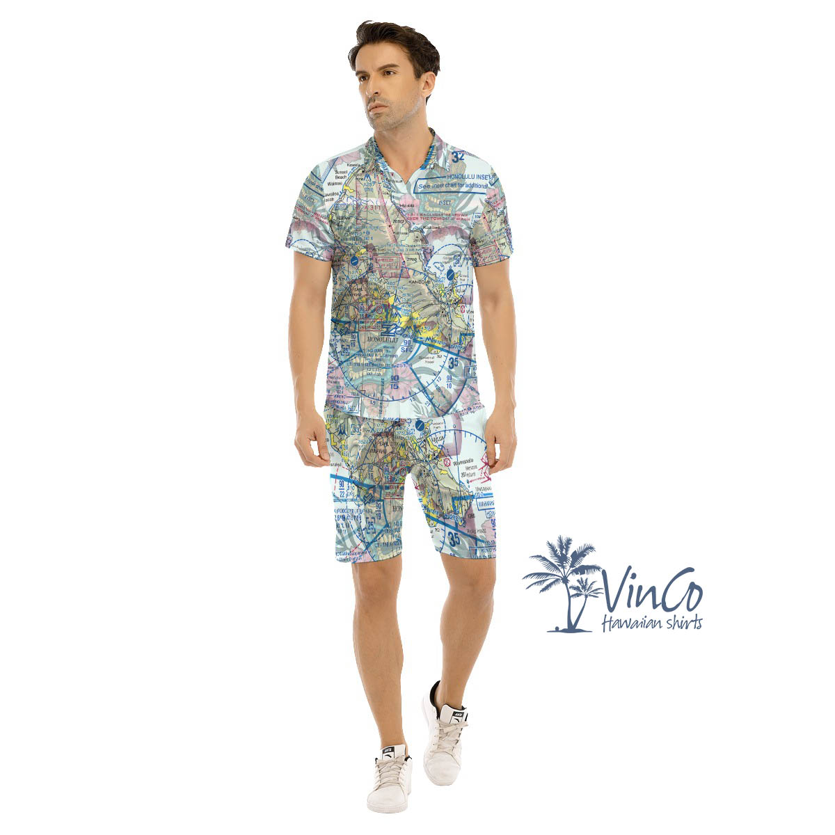 Set Island Map Tiki Hawaiian Shirt And Matching Shorts For Men - variant image 1