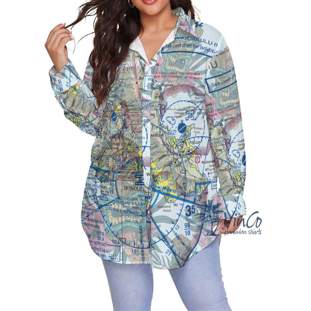 Island Map Hawaiian Plus Size Shirt For Women - variant image 1