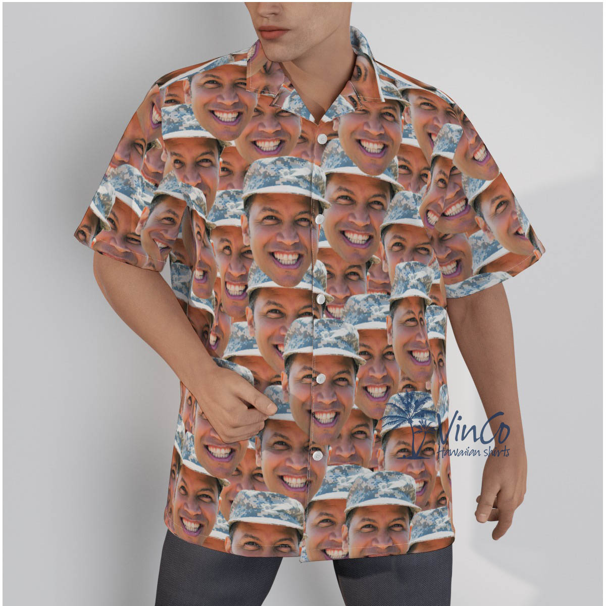 Custom Face Photo Military Hawaiian Shirt For Men - variant image 1