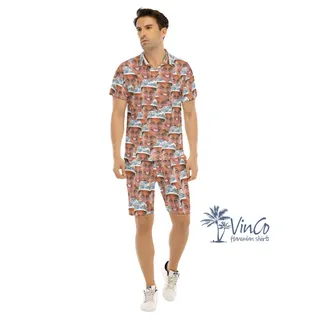 Custom Face Photo Military Hawaiian Shirt Set For Men