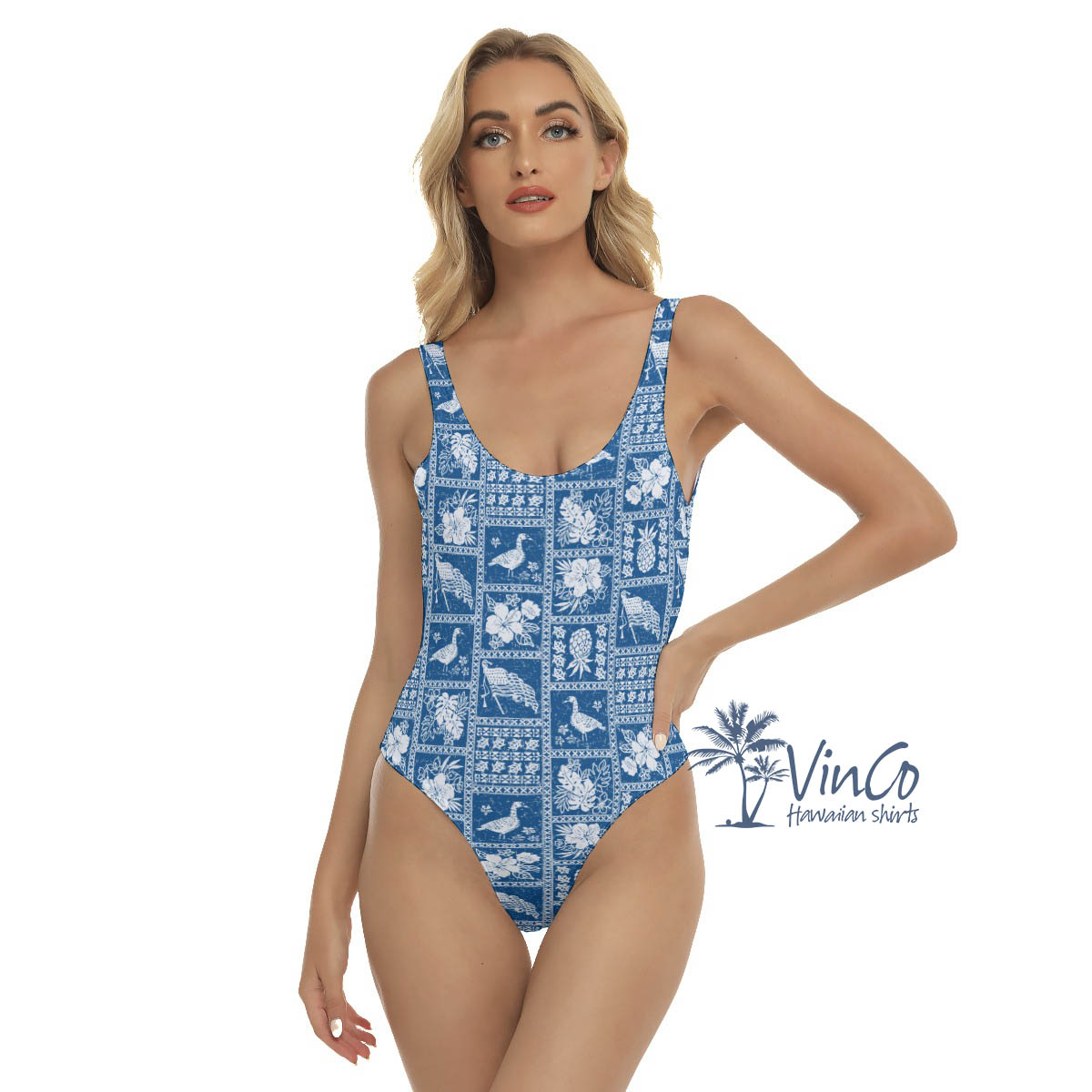 American Flag Nene Vintage Blue Hawaiian Swimsuit For Women - variant image 1
