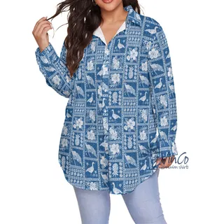 American Flag Nene Vintage Plus Size Blue Hawaiian Shirt For Women