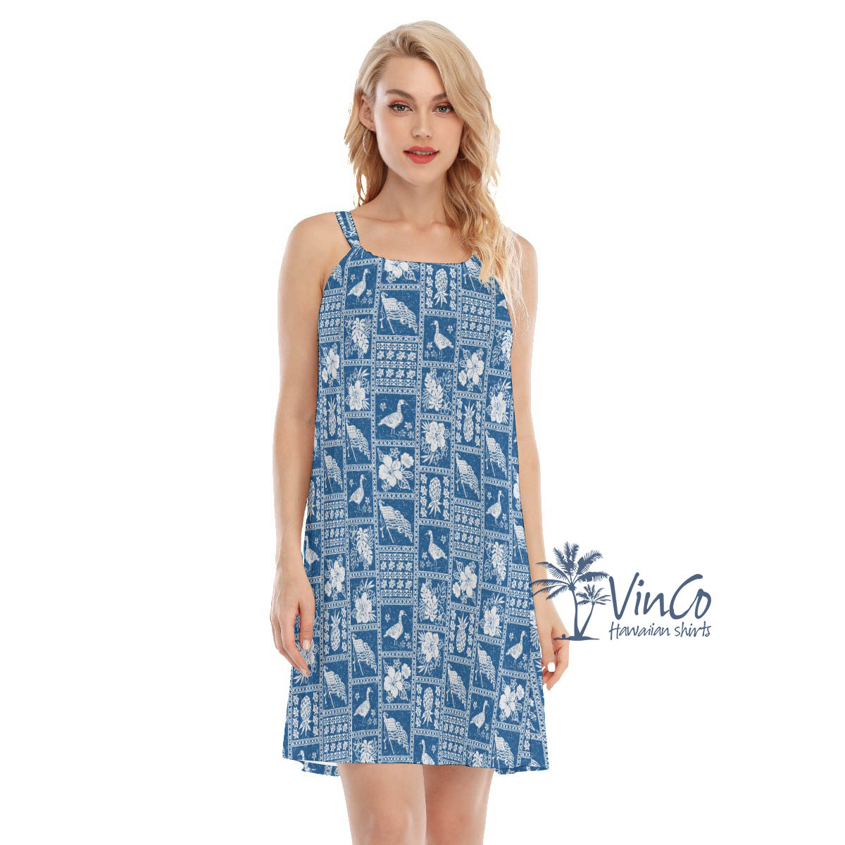 Hawaiian Goose American Flag Blue Luau Dress - variant image 1