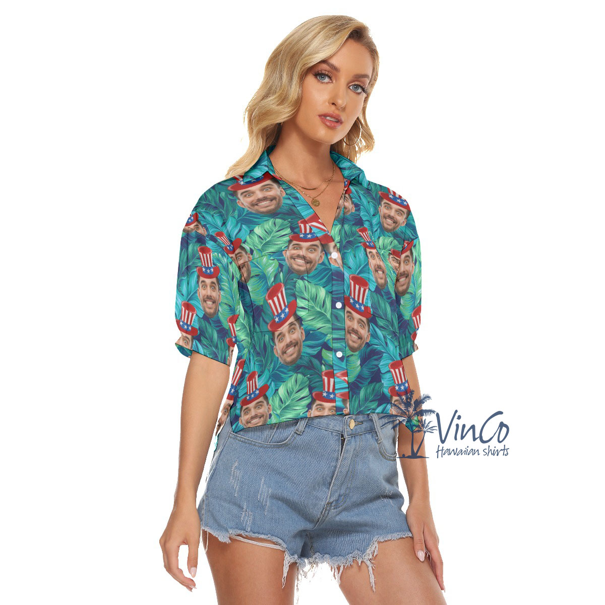 Cool 4th Of July Custom Face Tropical Crop Top For Women