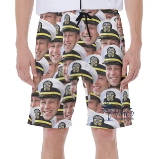 Custom Face Military Hawaiian Swim Trunks For Men
