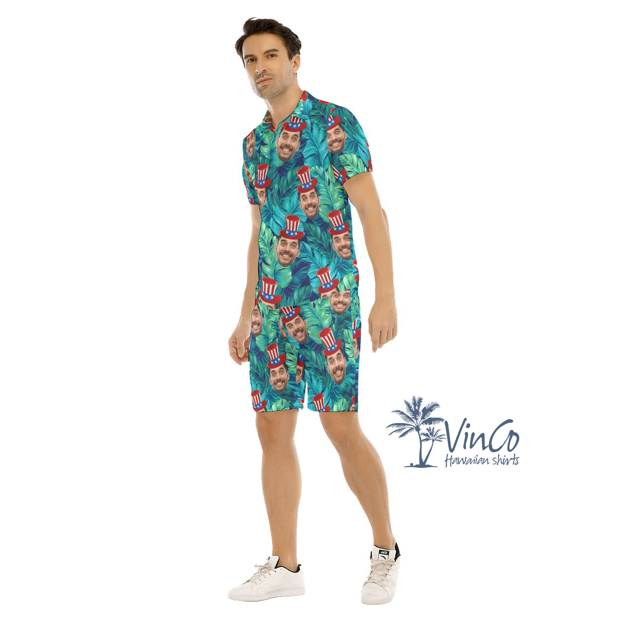 Cool Custom Face Tropical Hawaiian Shirt And Shorts For 4th Of July