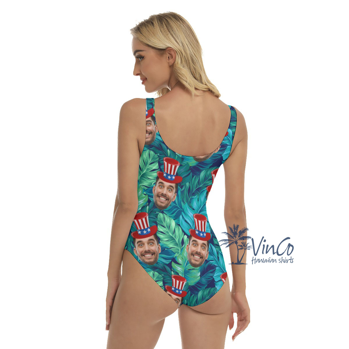 American Proud Custom Face Women's Tropical Swimsuit