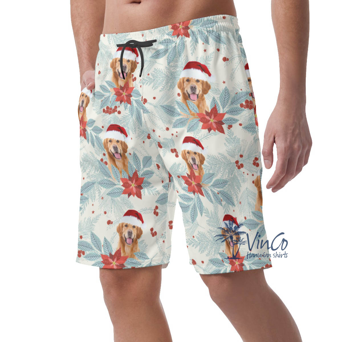 Personalized Christmas Hawaiian Shorts With Dog Face For Men