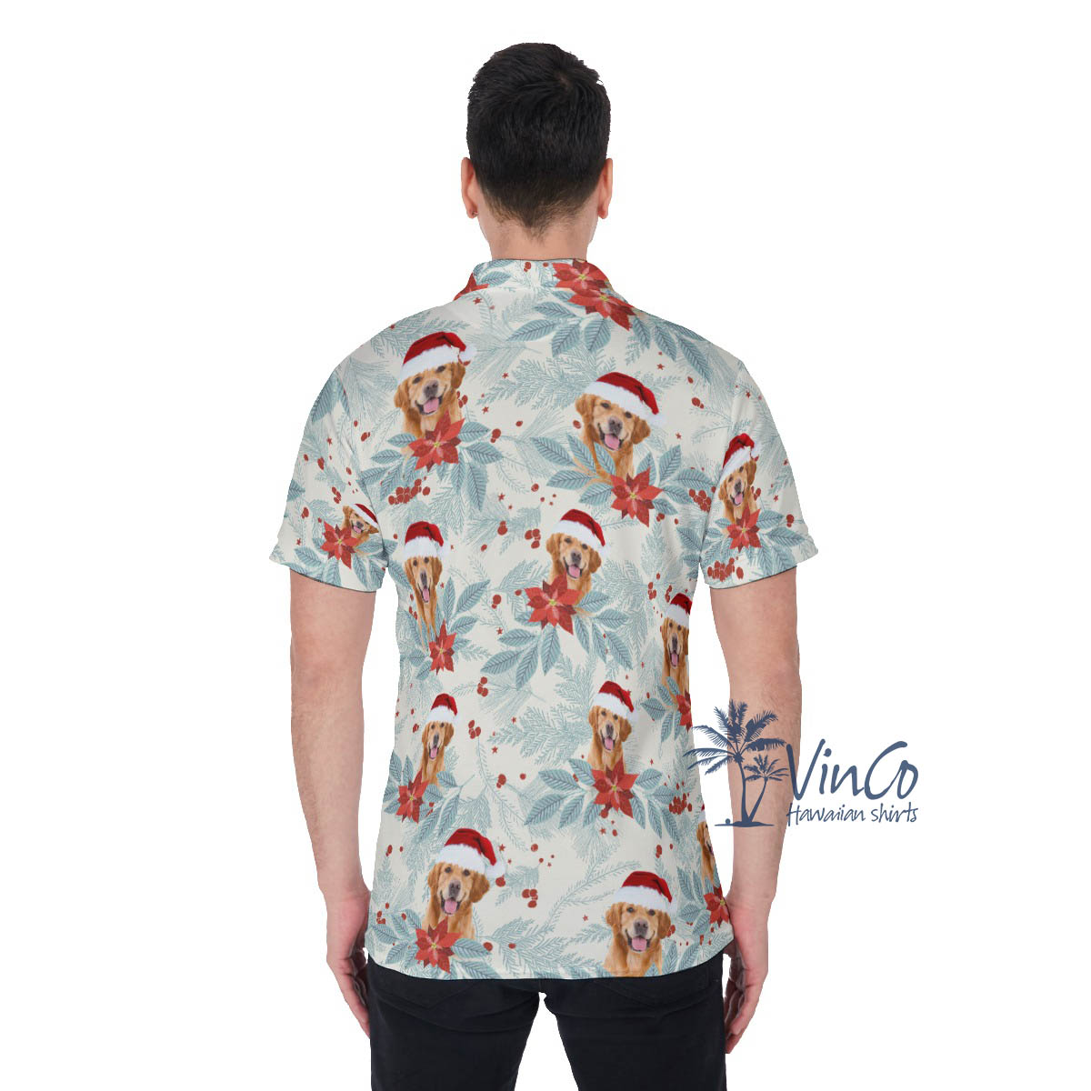 Custom Dog Face Christmas Hawaiian Polo Shirt For Men