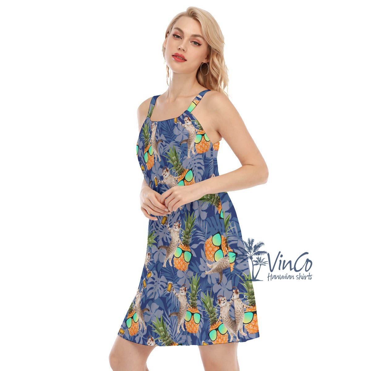 Funny DJ Cat Pineapple Hawaiian Dresses For Women