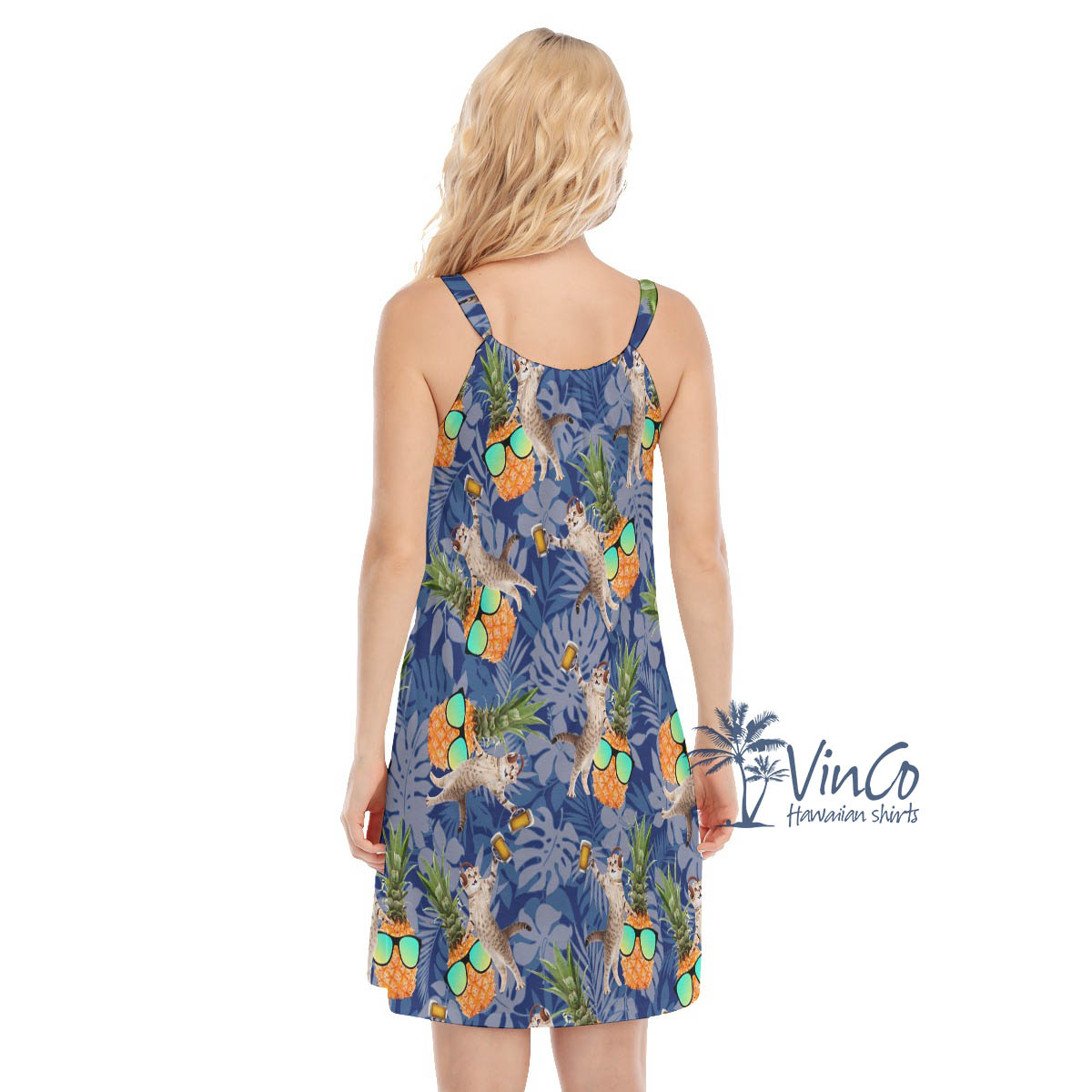 Funny DJ Cat Pineapple Hawaiian Dresses For Women