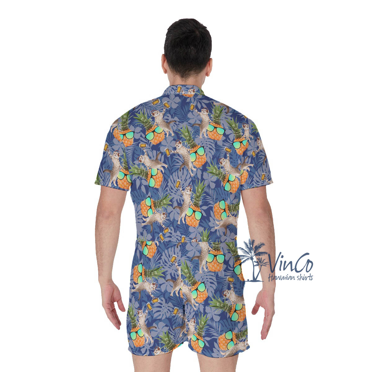 Funny DJ Cat Beer Pineapple Hawaiian Romper For Men