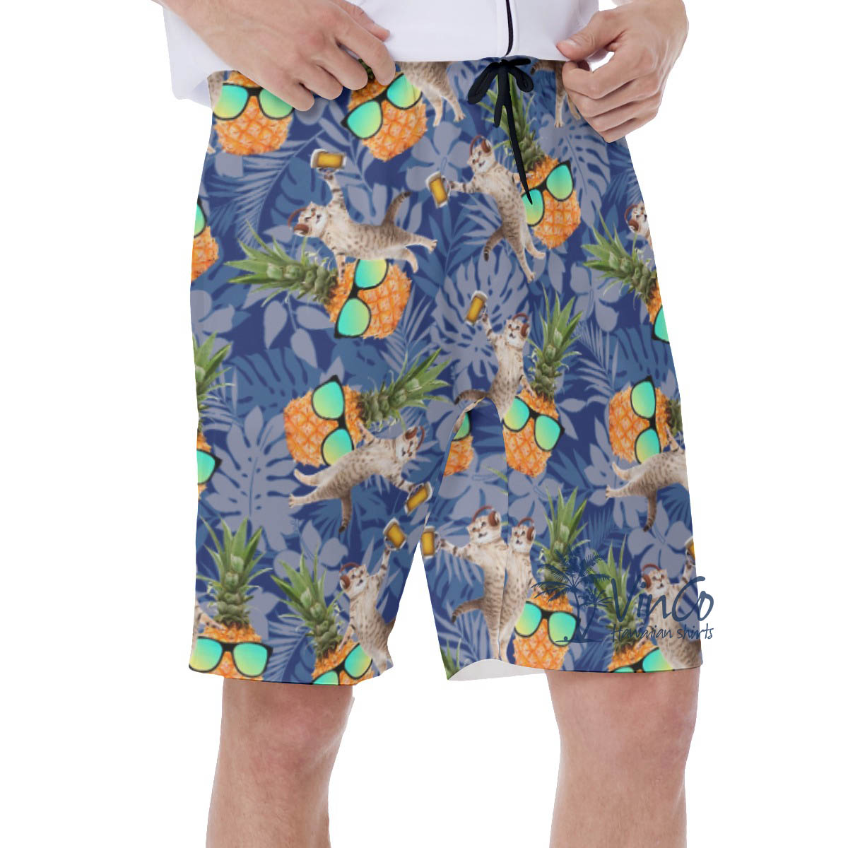DJ Cat Pineapple Blue Hawaiian Swim Trunks For Men