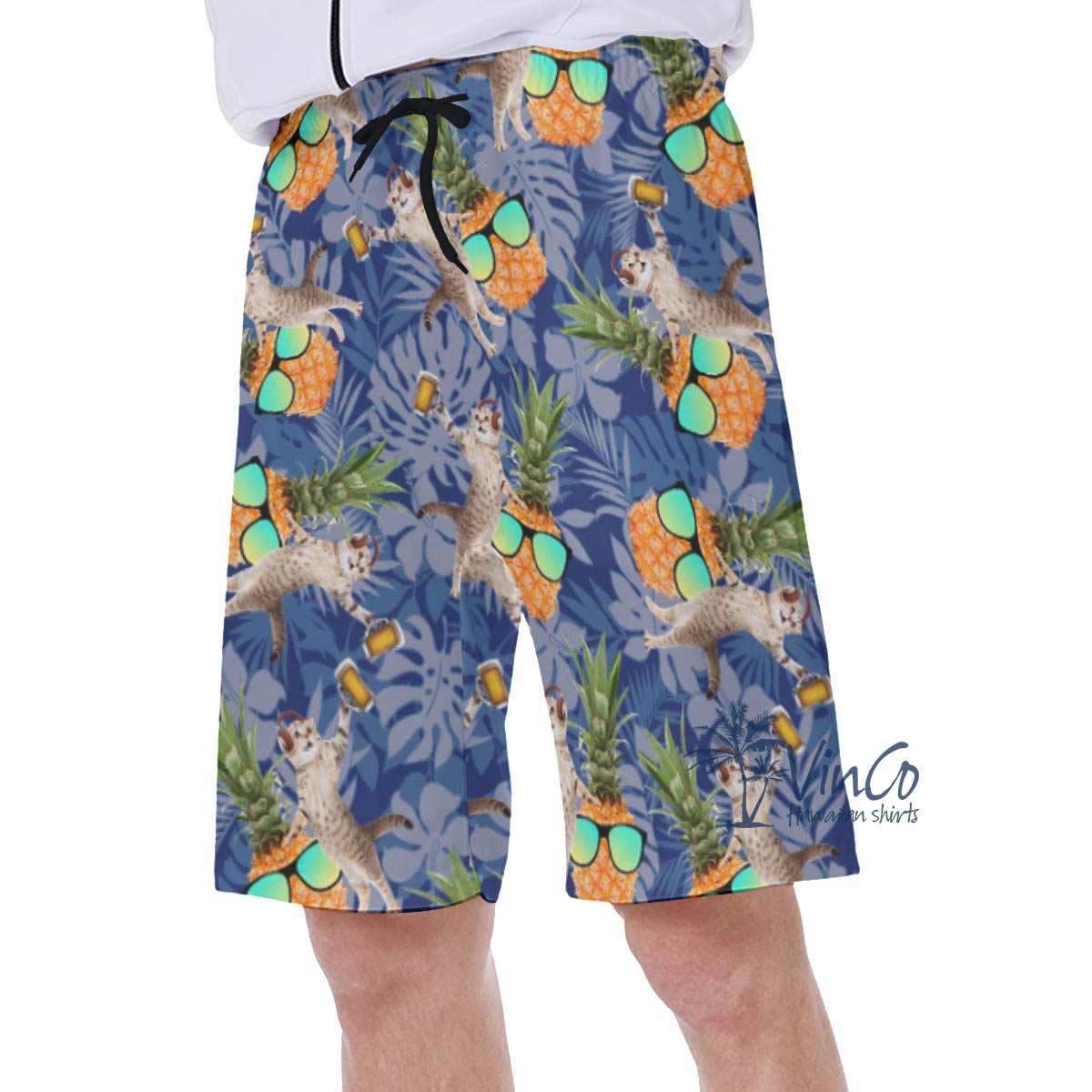 DJ Cat Pineapple Blue Hawaiian Swim Trunks For Men